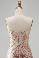 Load image into Gallery viewer, Sparkly Gold and Pink Strapless Sequin Floral Tight Short Homecoming Dress