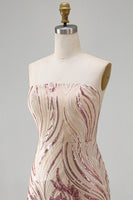 Load image into Gallery viewer, Sparkly Gold and Pink Strapless Sequin Floral Tight Short Homecoming Dress