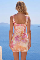 Load image into Gallery viewer, Sparkly Orange Floral Sequin Square Neck Tight Short Homecoming Dress