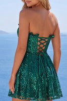 Load image into Gallery viewer, Sparkly Dark Green Strapless A Line Short Corset Homecoming Dress