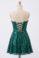 Load image into Gallery viewer, Sparkly Dark Green Strapless A Line Short Corset Homecoming Dress