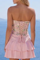 Load image into Gallery viewer, Pink Floral A Line Short Homecoming Dress with Ruffles