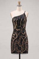 Load image into Gallery viewer, Sparkly Black Beaded Tight Short Homecoming Dress