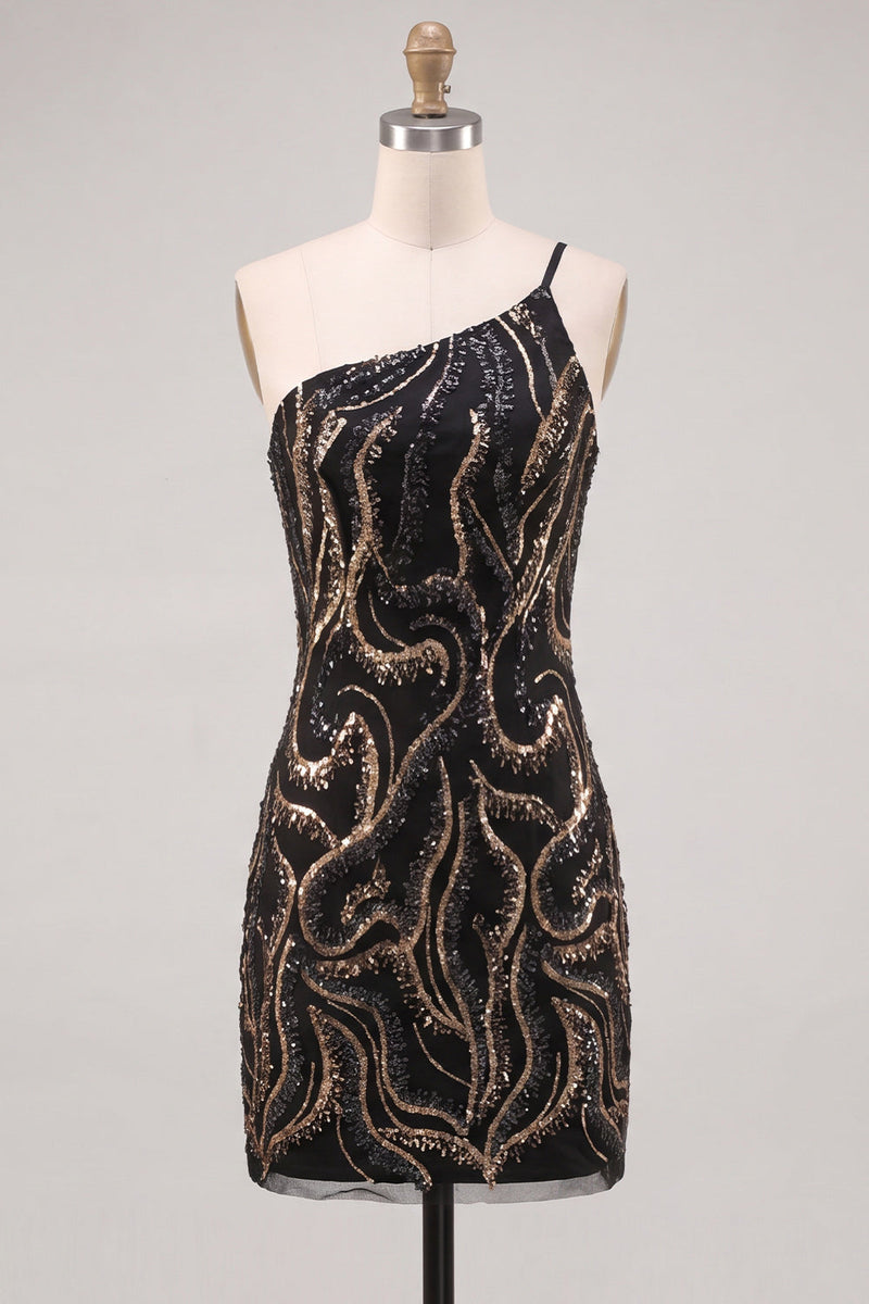 Load image into Gallery viewer, Sparkly Black Beaded Tight Short Homecoming Dress