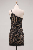 Load image into Gallery viewer, Sparkly Black Beaded Tight Short Homecoming Dress