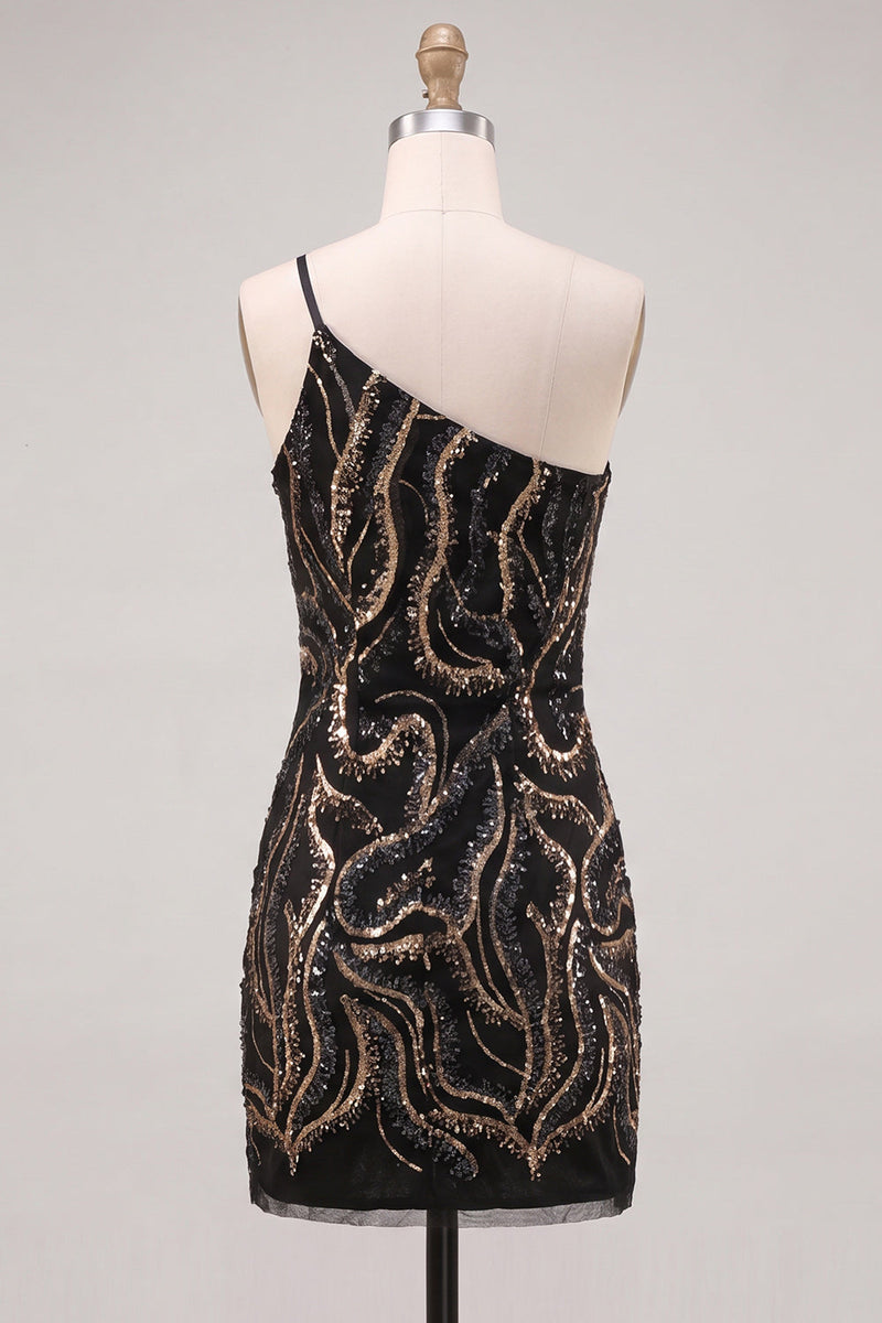 Load image into Gallery viewer, Sparkly Black Beaded Tight Short Homecoming Dress