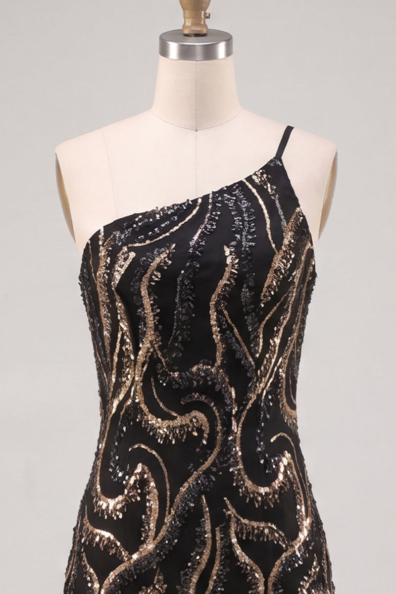 Load image into Gallery viewer, Sparkly Black Beaded Tight Short Homecoming Dress
