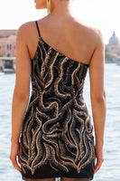 Load image into Gallery viewer, Sparkly Black Beaded Tight Short Homecoming Dress