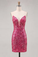 Load image into Gallery viewer, Sparkly Dark Green Strapless Sequin Tight Short Homecoming Dress