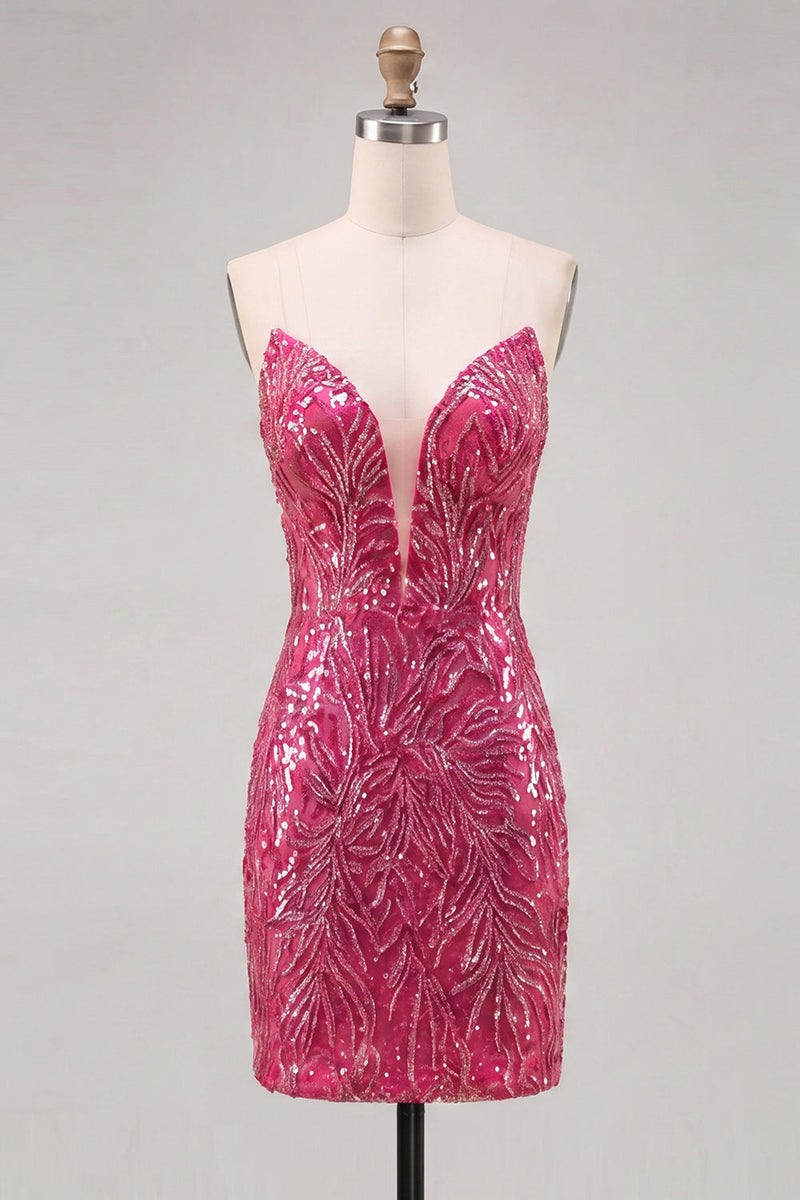 Load image into Gallery viewer, Sparkly Dark Green Strapless Sequin Tight Short Homecoming Dress