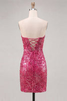 Load image into Gallery viewer, Sparkly Dark Green Strapless Sequin Tight Short Homecoming Dress