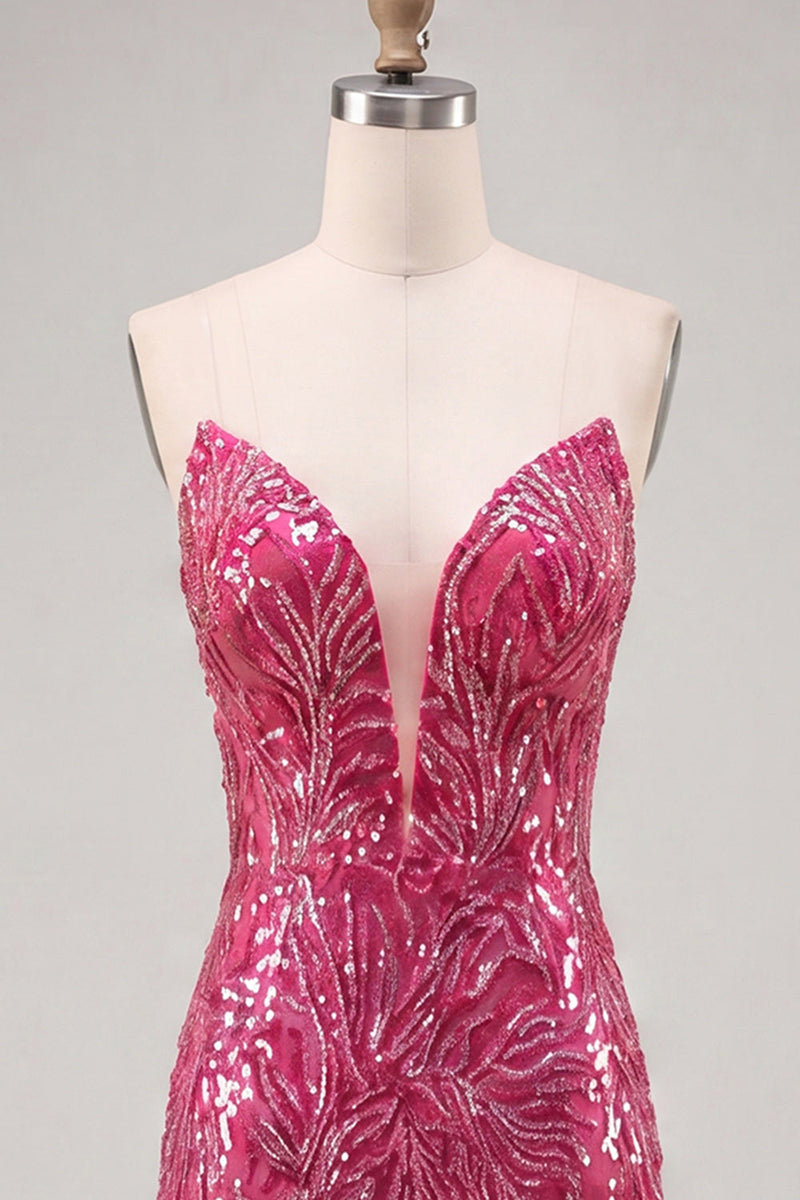 Load image into Gallery viewer, Sparkly Dark Green Strapless Sequin Tight Short Homecoming Dress