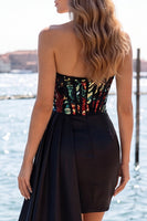 Load image into Gallery viewer, Sparkly Black Ruched Corset Tight Short Homecoming Dress with Side Cape