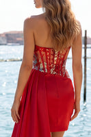 Load image into Gallery viewer, Sparkly Black Ruched Corset Tight Short Homecoming Dress with Side Cape