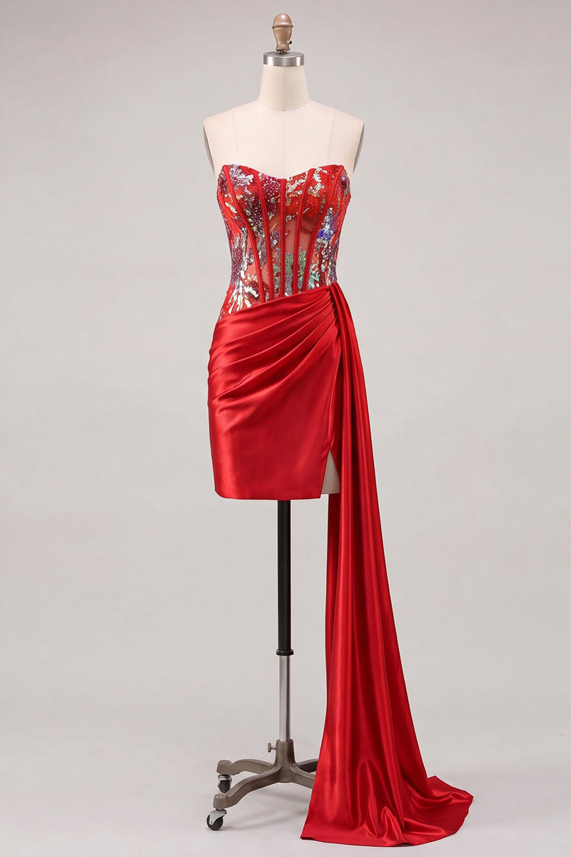 Load image into Gallery viewer, Sparkly Black Ruched Corset Tight Short Homecoming Dress with Side Cape