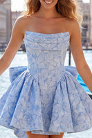 Load image into Gallery viewer, Dark Green Strapless Jacquard A-Line Short Homecoming Dress with Bow