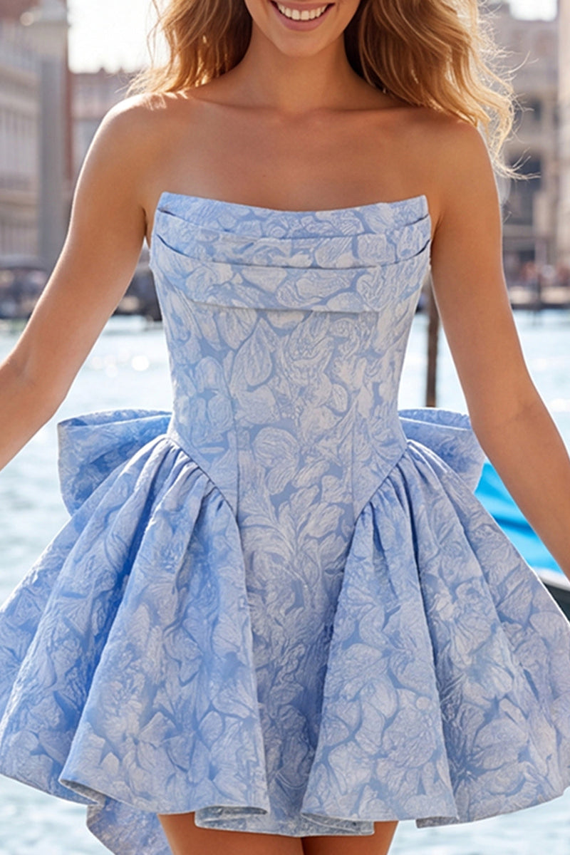 Load image into Gallery viewer, Dark Green Strapless Jacquard A-Line Short Homecoming Dress with Bow