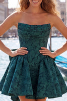 Load image into Gallery viewer, Dark Green Strapless Jacquard A-Line Short Homecoming Dress with Bow