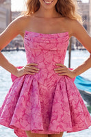 Load image into Gallery viewer, Dark Green Strapless Jacquard A-Line Short Homecoming Dress with Bow