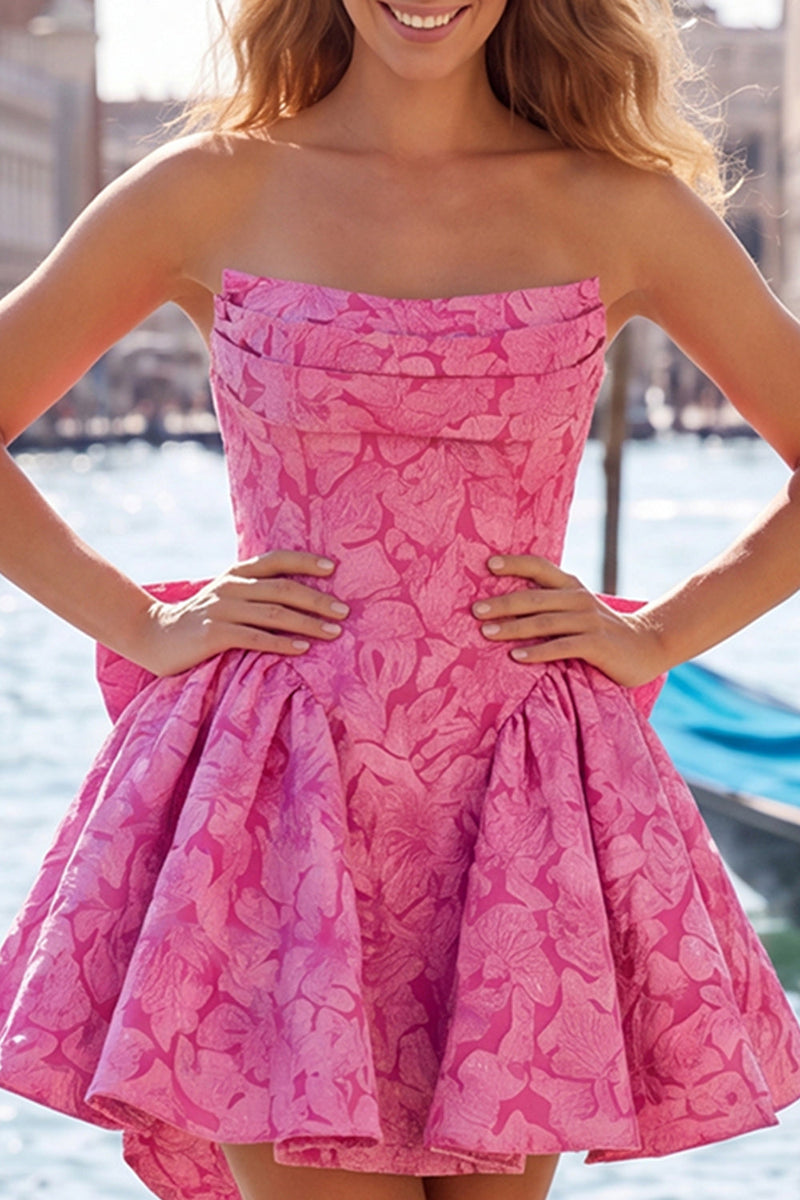 Load image into Gallery viewer, Dark Green Strapless Jacquard A-Line Short Homecoming Dress with Bow