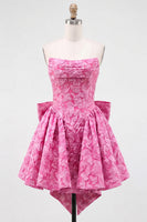 Load image into Gallery viewer, Dark Green Strapless Jacquard A-Line Short Homecoming Dress with Bow