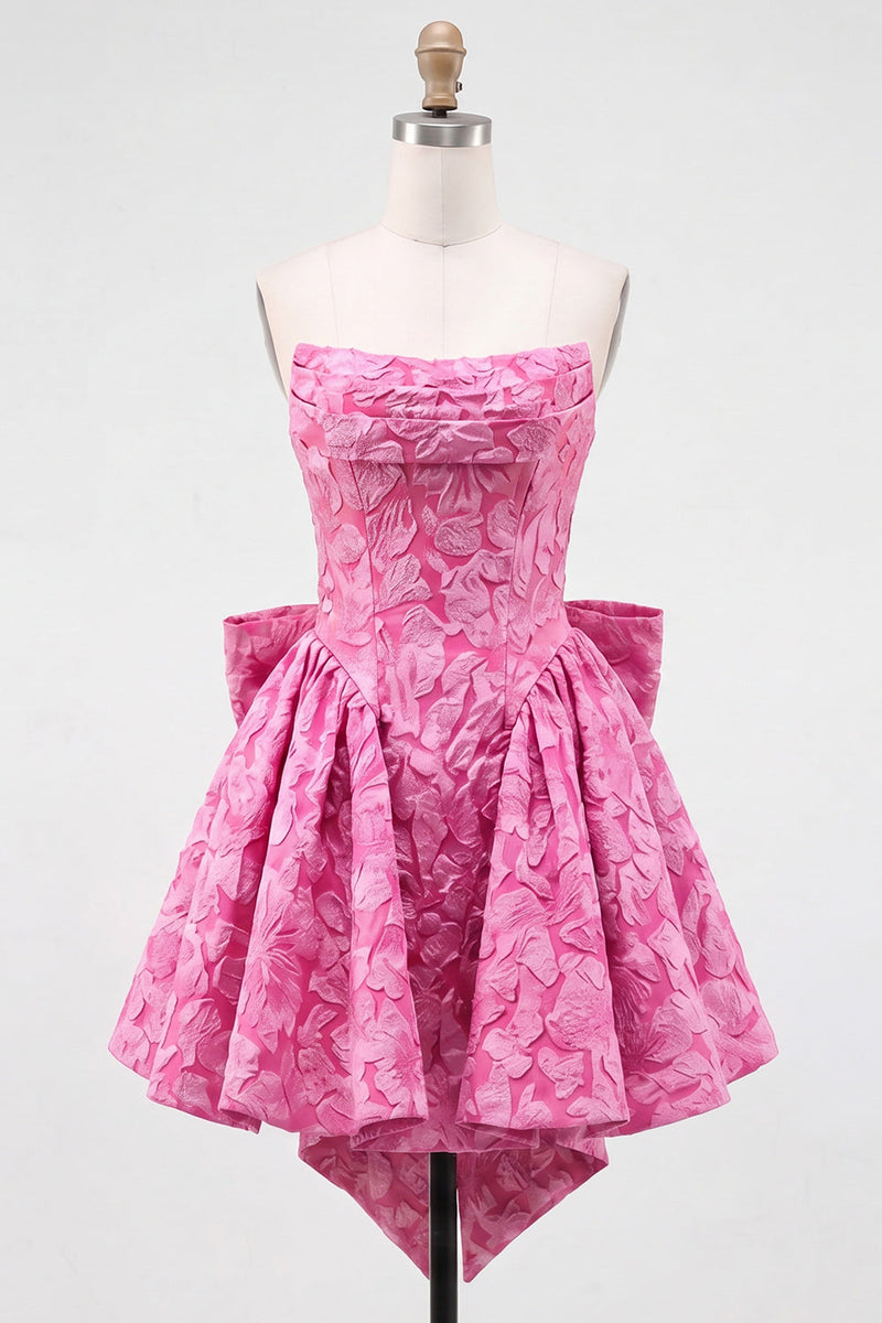 Load image into Gallery viewer, Dark Green Strapless Jacquard A-Line Short Homecoming Dress with Bow