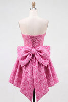 Load image into Gallery viewer, Dark Green Strapless Jacquard A-Line Short Homecoming Dress with Bow