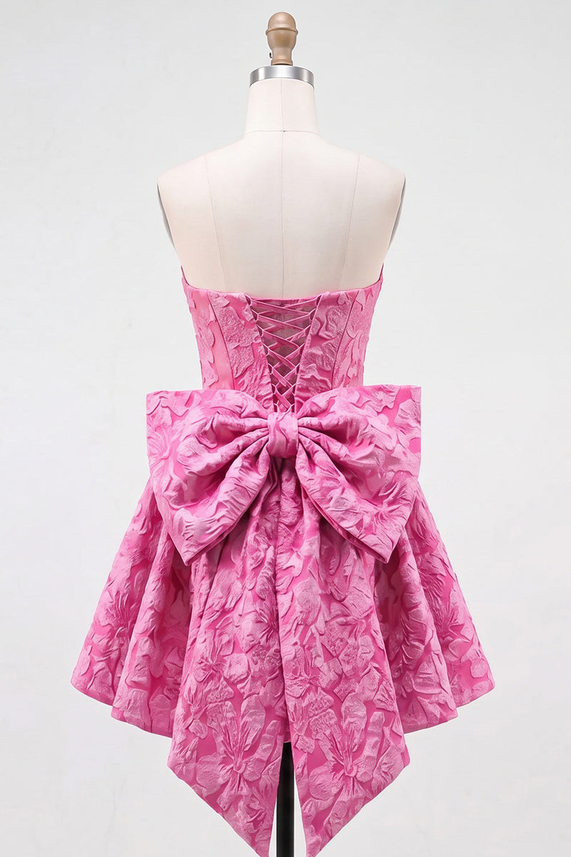 Load image into Gallery viewer, Dark Green Strapless Jacquard A-Line Short Homecoming Dress with Bow