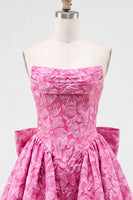 Load image into Gallery viewer, Dark Green Strapless Jacquard A-Line Short Homecoming Dress with Bow