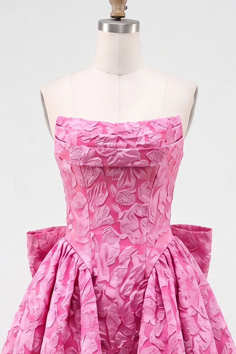 Load image into Gallery viewer, Dark Green Strapless Jacquard A-Line Short Homecoming Dress with Bow