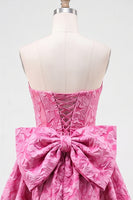 Load image into Gallery viewer, Dark Green Strapless Jacquard A-Line Short Homecoming Dress with Bow