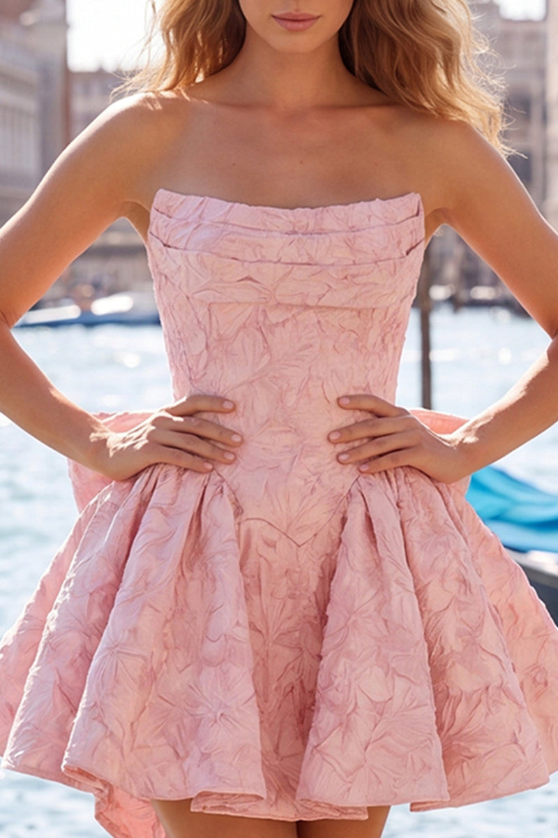 Load image into Gallery viewer, Dark Green Strapless Jacquard A-Line Short Homecoming Dress with Bow