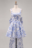 Load image into Gallery viewer, Gold and Black A-Line Floral Short Homecoming Dress with Bow
