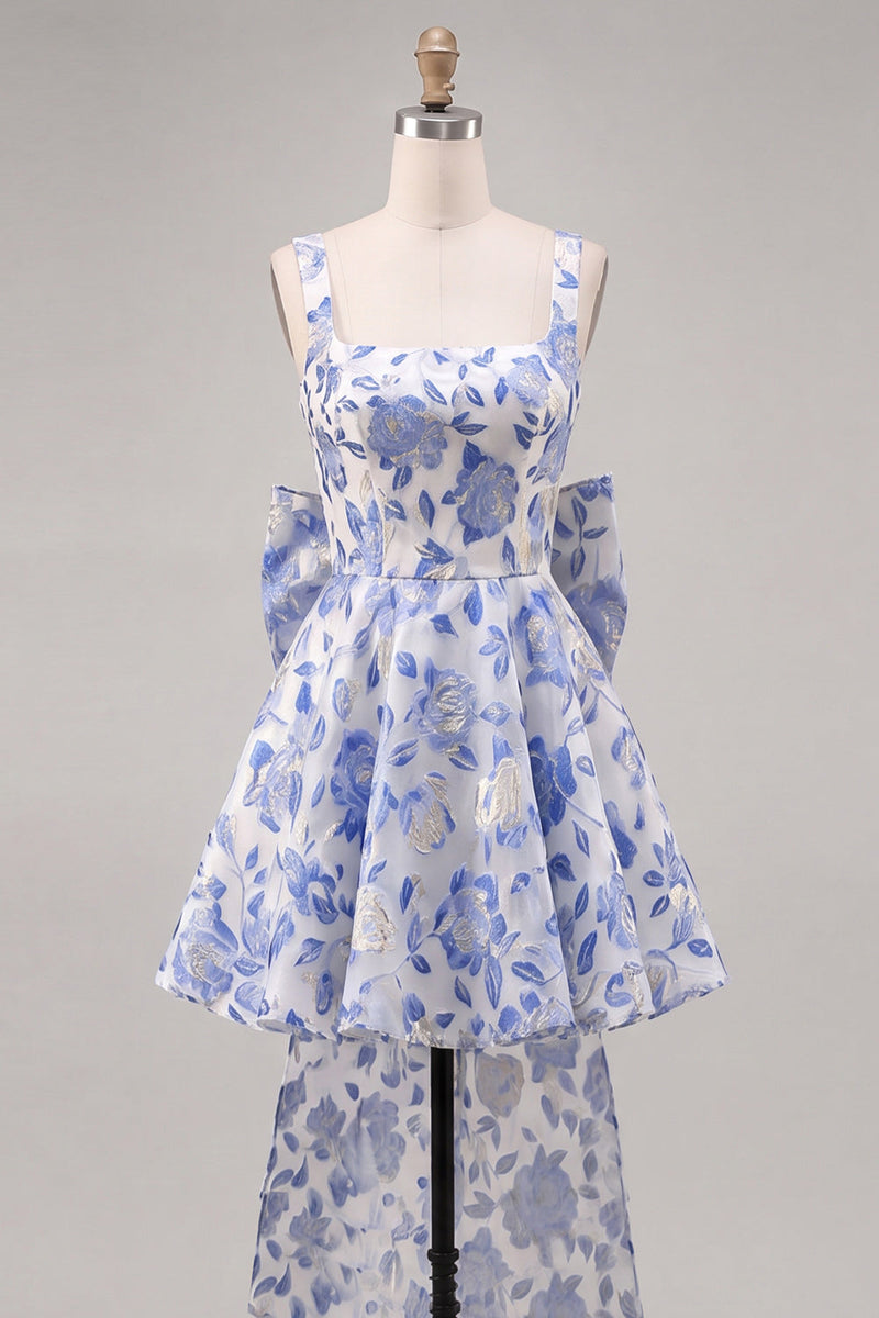 Load image into Gallery viewer, Gold and Black A-Line Floral Short Homecoming Dress with Bow