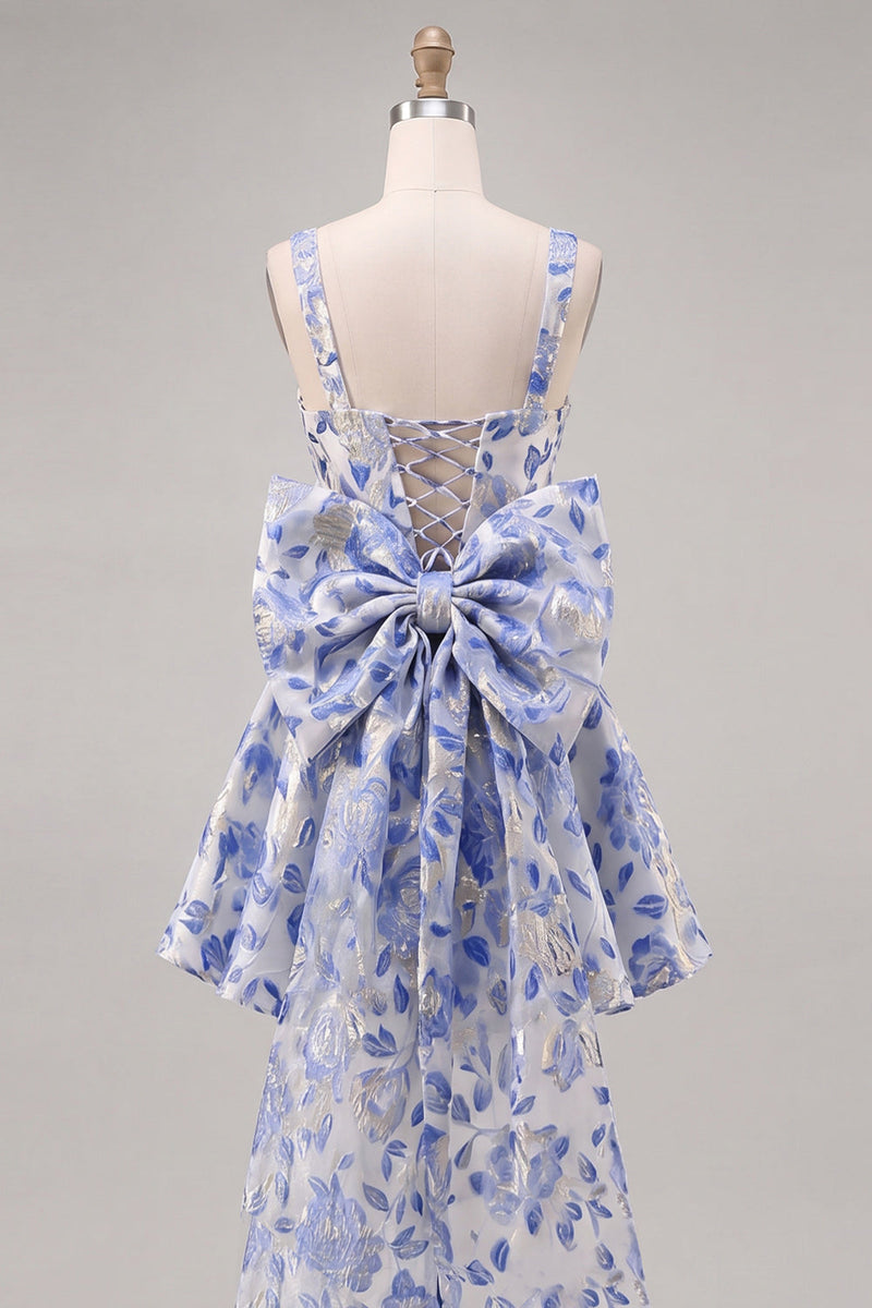 Load image into Gallery viewer, Gold and Black A-Line Floral Short Homecoming Dress with Bow