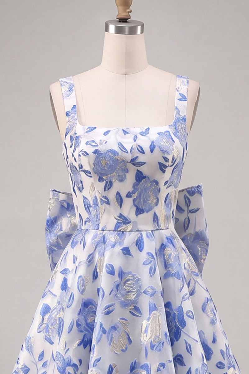 Load image into Gallery viewer, Gold and Black A-Line Floral Short Homecoming Dress with Bow