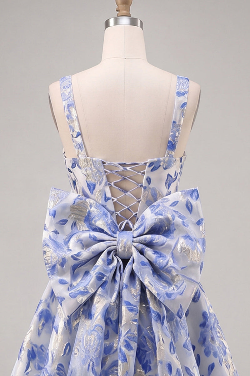 Load image into Gallery viewer, Gold and Black A-Line Floral Short Homecoming Dress with Bow