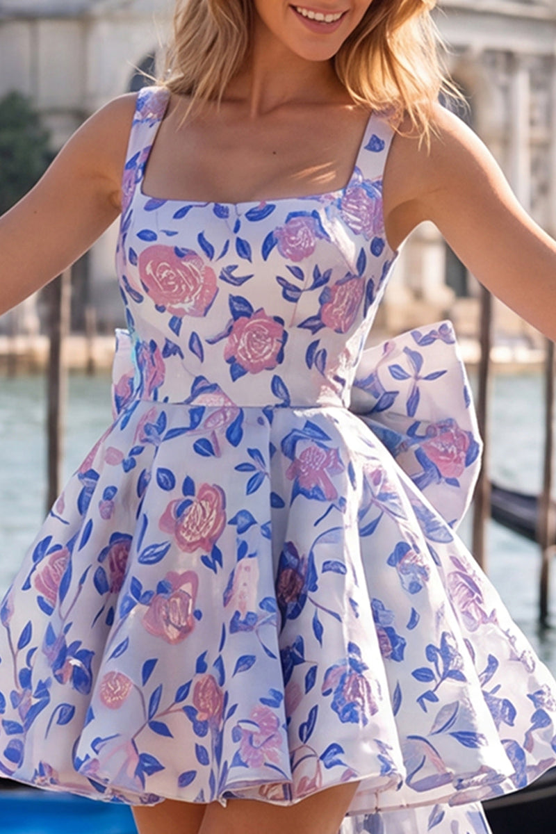Load image into Gallery viewer, Gold and Black A-Line Floral Short Homecoming Dress with Bow