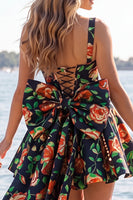 Load image into Gallery viewer, Gold and Black A-Line Floral Short Homecoming Dress with Bow
