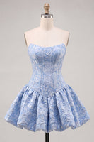 Load image into Gallery viewer, Floral Hot Pink Jacquard A-Line Corset Short Homecoming Dress