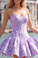 Load image into Gallery viewer, Floral Hot Pink Jacquard A-Line Corset Short Homecoming Dress