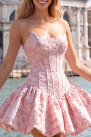 Load image into Gallery viewer, Floral Hot Pink Jacquard A-Line Corset Short Homecoming Dress