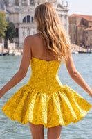 Load image into Gallery viewer, Floral Hot Pink Jacquard A-Line Corset Short Homecoming Dress