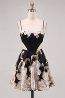 Load image into Gallery viewer, Sparkly Floral Black A-Line Corset Short Homecoming Dress