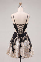 Load image into Gallery viewer, Sparkly Floral Black A-Line Corset Short Homecoming Dress