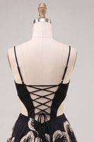 Load image into Gallery viewer, Sparkly Floral Black A-Line Corset Short Homecoming Dress