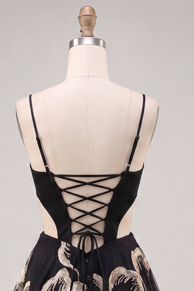 Load image into Gallery viewer, Sparkly Floral Black A-Line Corset Short Homecoming Dress