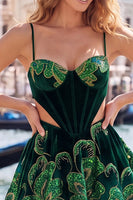 Load image into Gallery viewer, Sparkly Floral Black A-Line Corset Short Homecoming Dress