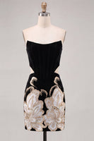 Load image into Gallery viewer, Floral Velvet Black Strapless Cut Out Corset Tight Short Homecoming Dress