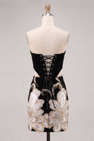 Load image into Gallery viewer, Floral Velvet Black Strapless Cut Out Corset Tight Short Homecoming Dress